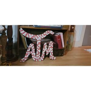 Custom Handcrafted Texas A&M sign with Maroon & White glass beads Aggie Spirit